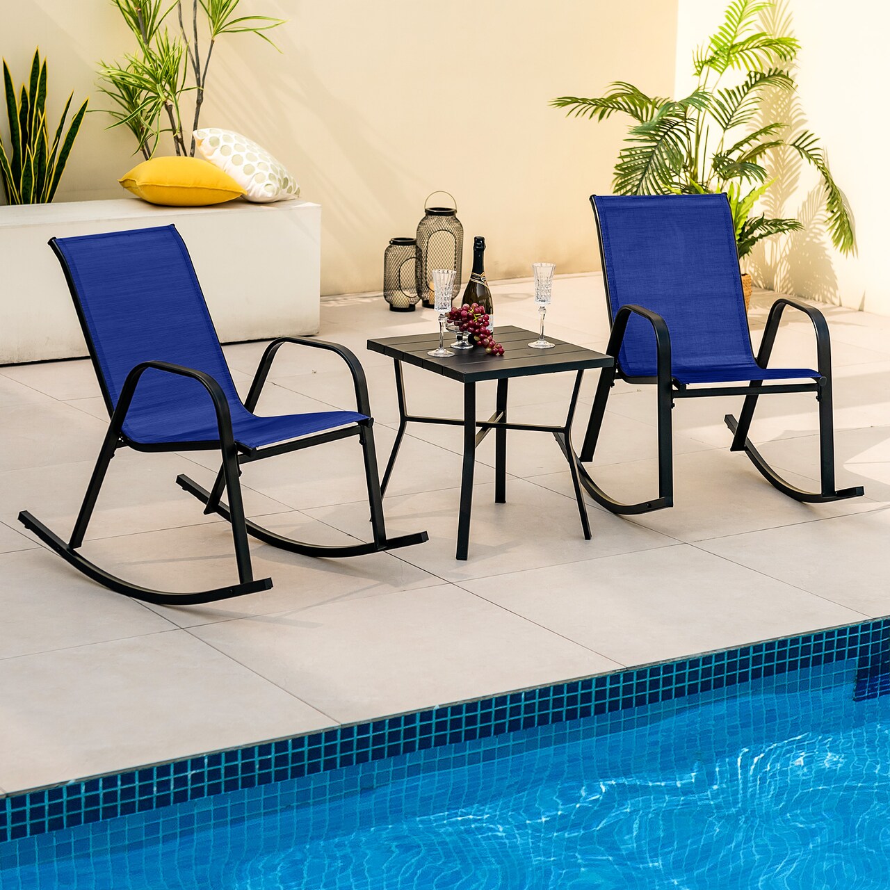2-Piece Outdoor Rocking Chair Set with Metal Frame and Breathable Fabric Seat for Patio or Porch
